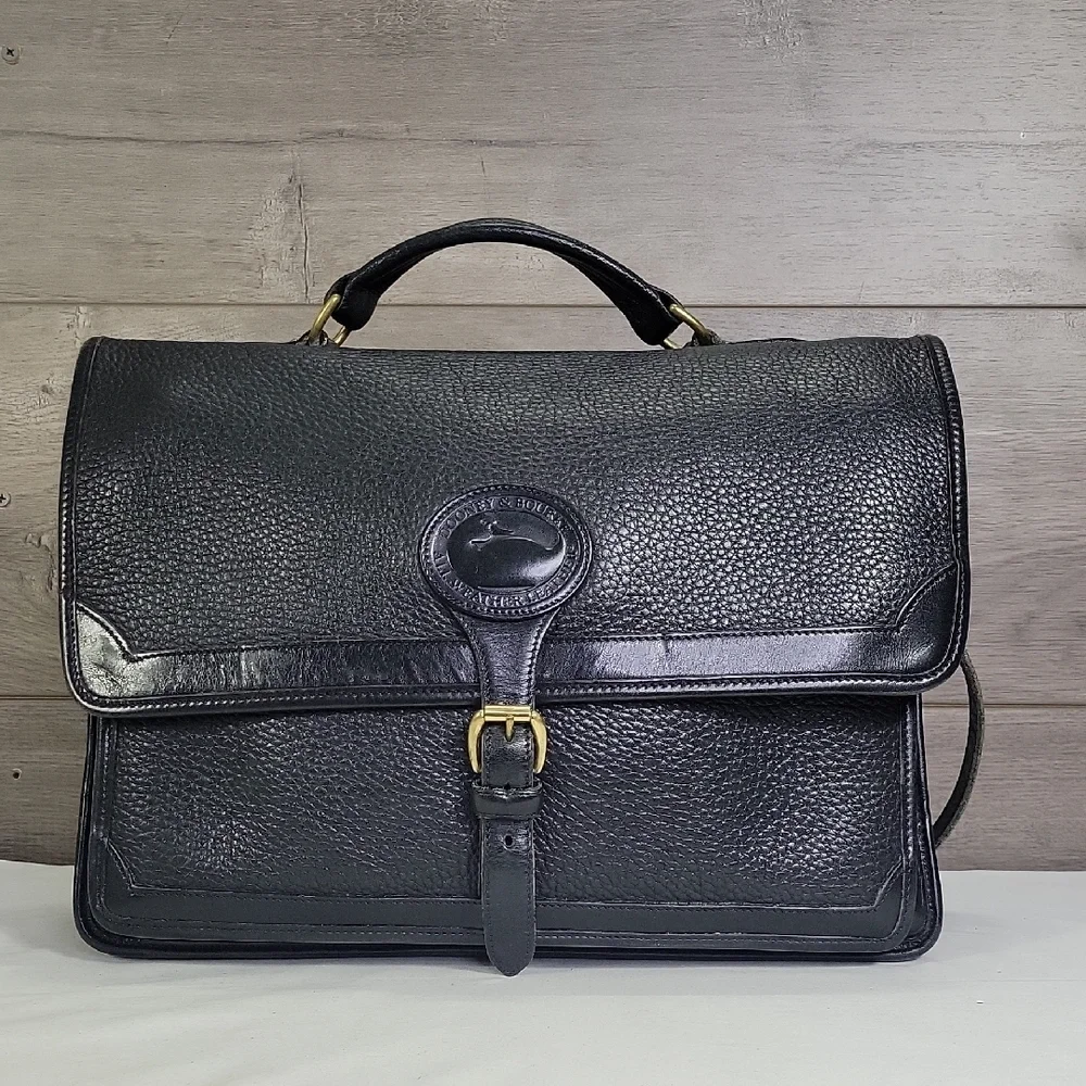 Vintage Dooney & Bourke Black Pebble Leather Briefcase Bag